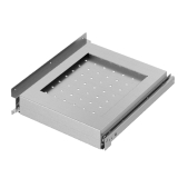 Uitschuifbare roestvrijstalen bodemplank op geleiders voor compartiment met deur Uitschuifbare roestvrijstalen bodemplank op geleiders voor compartiment met deur