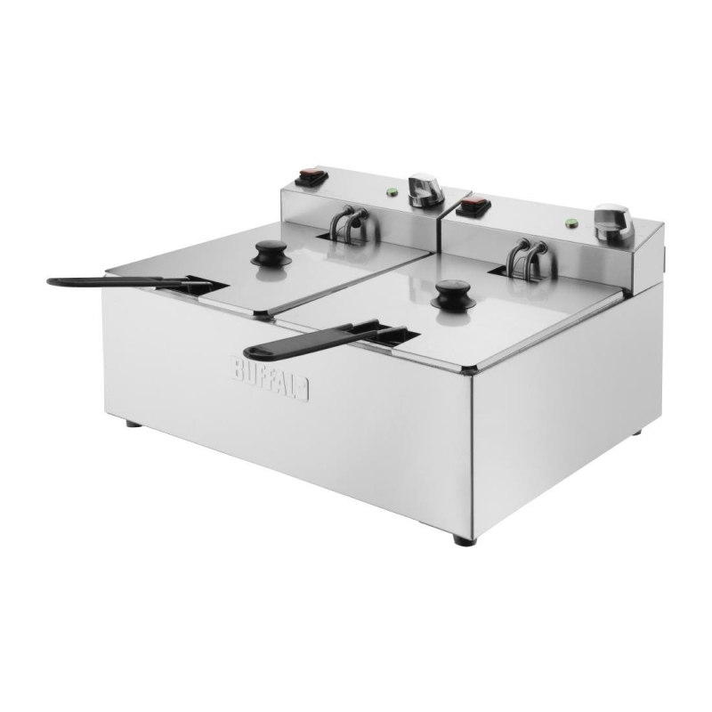 Buffalo Dubbele Tank Dubbele Mand 2X5Ltr Countertop Friteuse 2X2.8Kw Buffalo Dubbele Tank Dubbele Mand 2X5Ltr Countertop Friteuse 2X2.8Kw