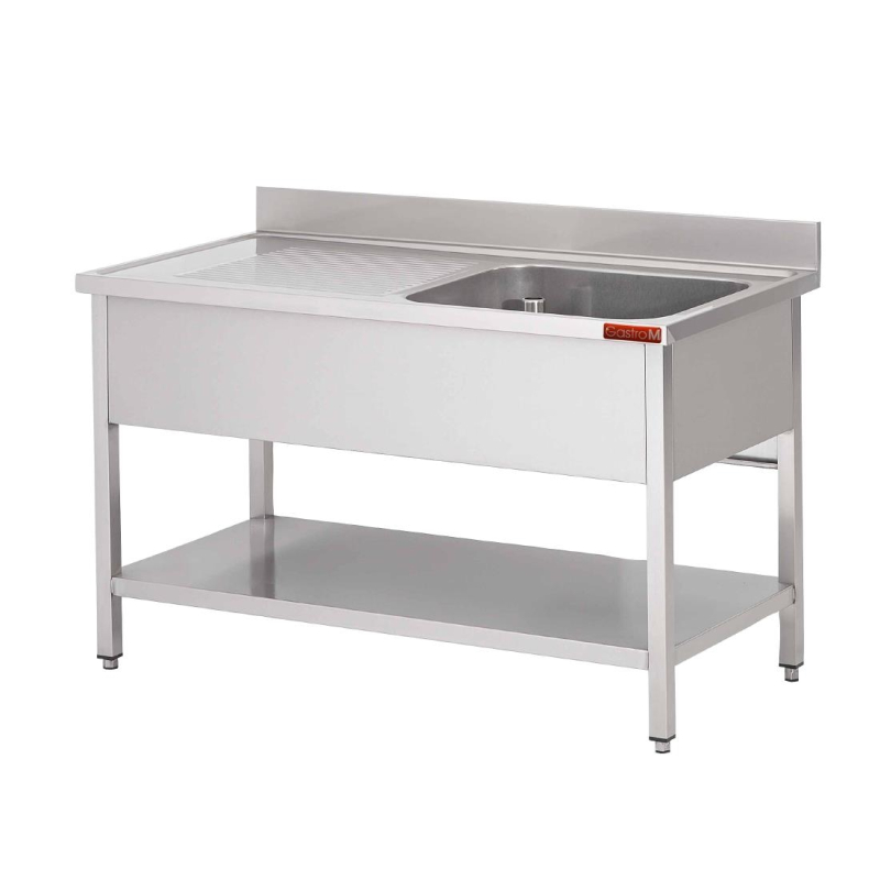 Gastro-M Spoeltafel met onderstel en onderblad mm 1200x 700x850 1 bak rechts 500x500x300, dienblad links INOX AISI 430 Gastro-M Spoeltafel met onderstel en onderblad mm 1200x 700x850 1 bak rechts 500x500x300, dienblad links INOX AISI 430