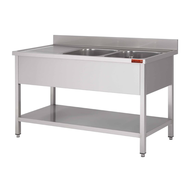 Gastro-M Spoeltafel met onderstel en onderblad mm 1600x 700x850 2 bakken rechts 400x500x250, verlegen links INOX AISI 430 , Gastro-M Spoeltafel met onderstel en onderblad mm 1600x 700x850 2 bakken rechts 400x500x250, verlegen links INOX AISI 430 ,
