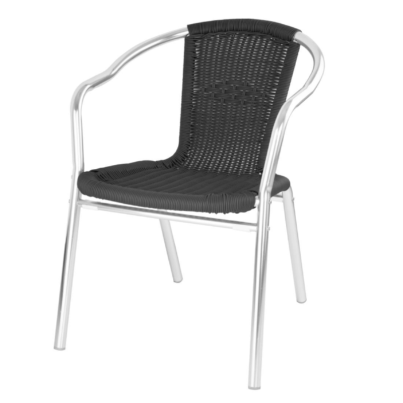 Bolero zwarte wickerstoelen met aluminium frame (set van 4) Bolero zwarte wickerstoelen met aluminium frame (set van 4)