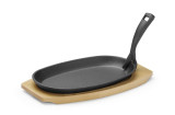 Gietijzeren Schaal Met Houten Onderlegger en Greep, Hendi, Zwart, 280x140x(h)30mm Gietijzeren Schaal Met Houten Onderlegger en Greep, Hendi, Zwart, 280x140x(h)30mm