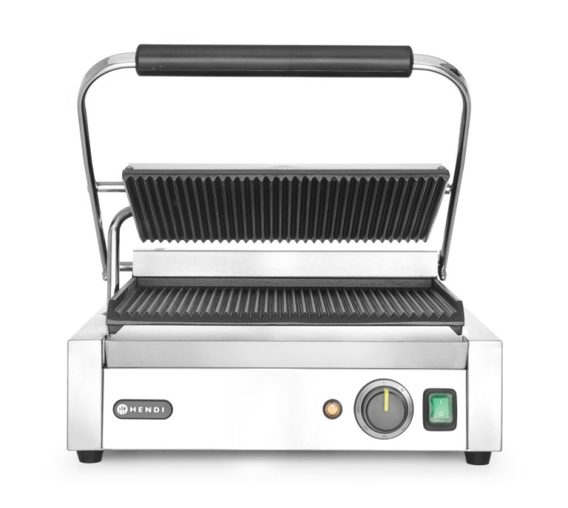 Contactgrill Panini, HENDI, boven en onder geribd, 230V/2200W, 432x396x(H)214mm Contactgrill Panini, HENDI, boven en onder geribd, 230V/2200W, 432x396x(H)214mm