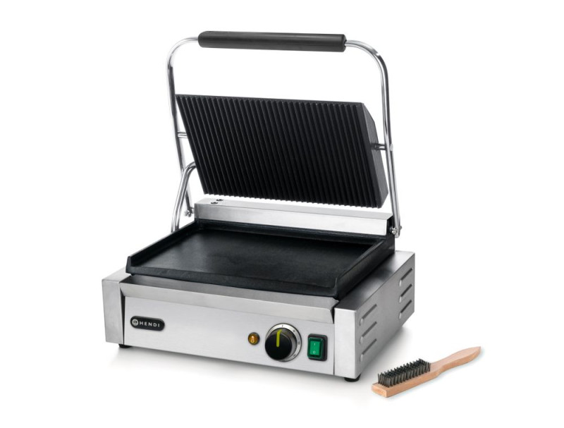 Contactgrill Panini, HENDI, boven geribd, onder glad, 230V/2200W, 430x370x(H)210mm Contactgrill Panini, HENDI, boven geribd, onder glad, 230V/2200W, 430x370x(H)210mm