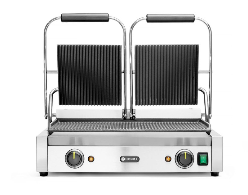 Contactgrill - dubbele versie Geheel geribd, HENDI, boven en onder geribd, 230V/3600W, 570x395x(H)510mm Contactgrill - dubbele versie Geheel geribd, HENDI, boven en onder geribd, 230V/3600W, 570x395x(H)510mm